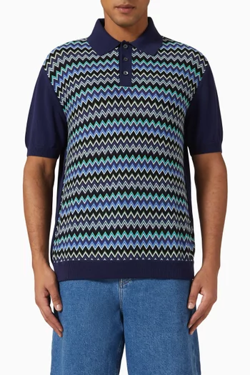 Raschel Chevron Polo Shirt in Cotton Knit