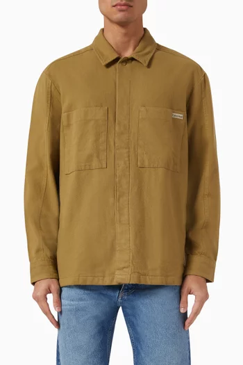 Logo Label Overshirt in Cotton Flannel