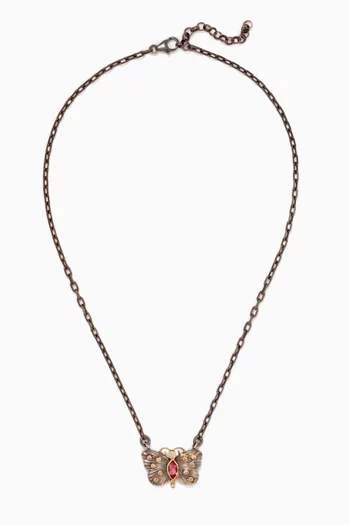 قلادة سلسلة بدلاية بتصميم فراشة مرصعة بتورمالين وردي وماس فضة إسترلينية وذهب عيار 10