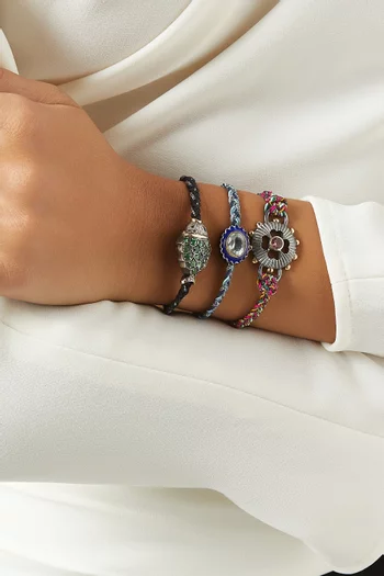 Flower Pink Tourmaline Cord Bracelet in Sterling Silver & 10kt Gold