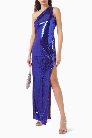 Sequin-embellished One-shoulder Gown