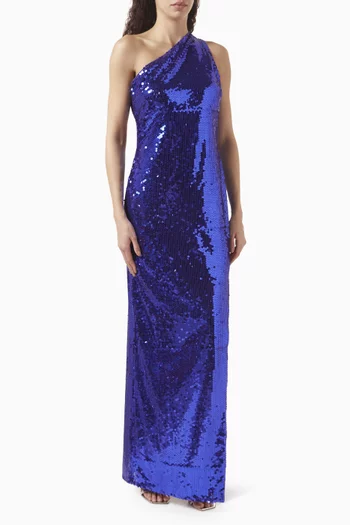 Sequin-embellished One-shoulder Gown