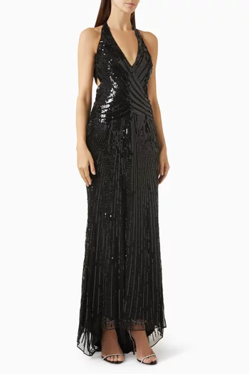Sequin-embellished Cut-out Gown