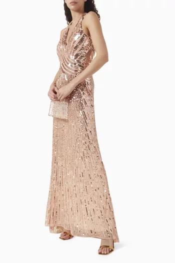 Sequin-embellished Cut-out Gown