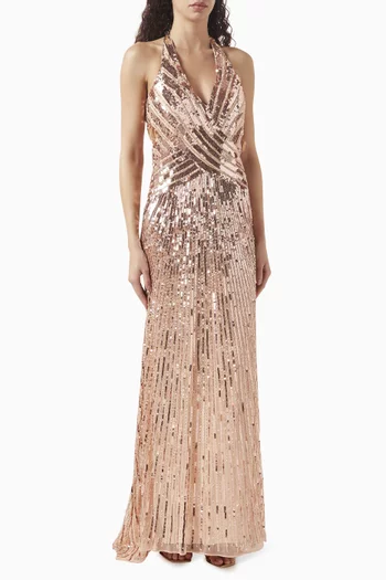 Sequin-embellished Cut-out Gown