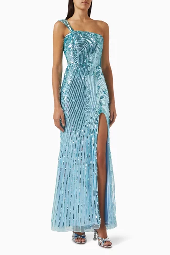 Sequin-embellished One-shoulder Gown