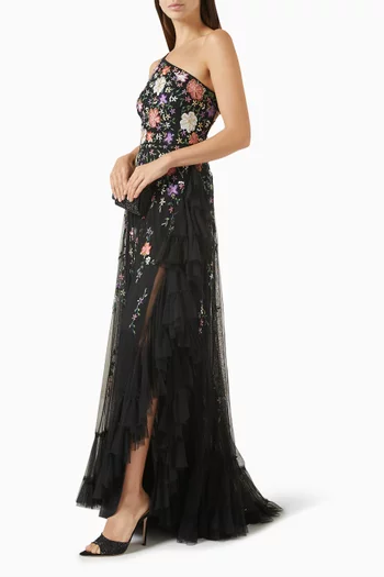 Embellished One-shoulder Gown