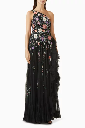 Embellished One-shoulder Gown
