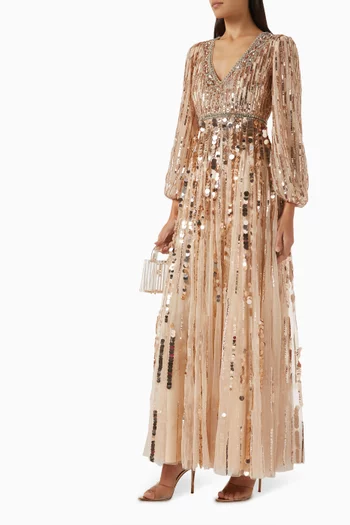 Embellished Gown in Mesh