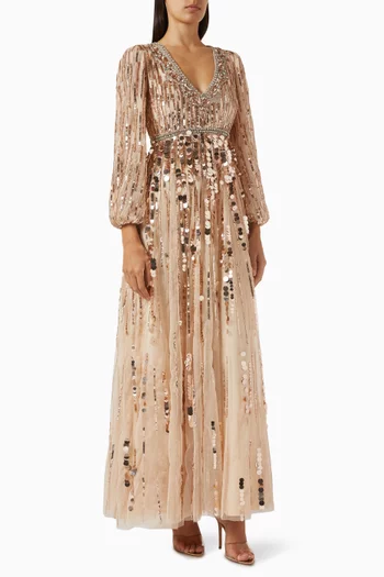 Embellished Gown in Mesh
