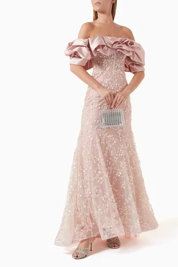 Bead-embellished Off-shoulder Gown