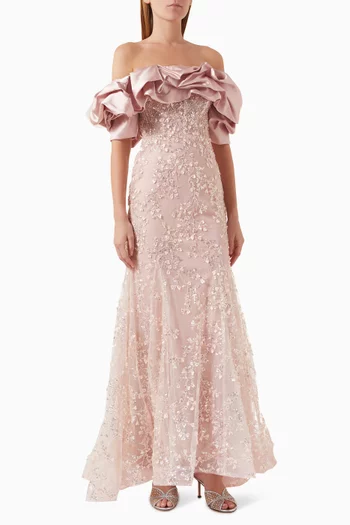 Bead-embellished Off-shoulder Gown