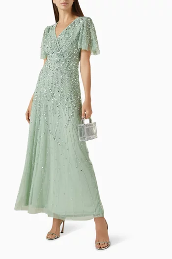Embroidered Midi Dress in Mesh