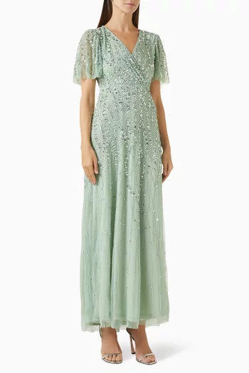 Embroidered Midi Dress in Mesh