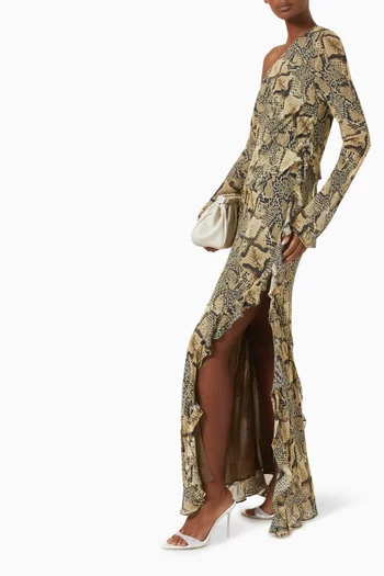 Asymmetrical Ruffle Maxi Dress in Viscose Georgette