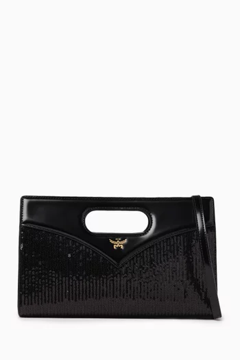 Diamond Sequinned Crossbody Bag in Leather