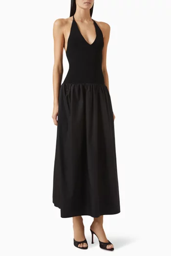 Aliah Halter Neck Midi Dress in Cotton