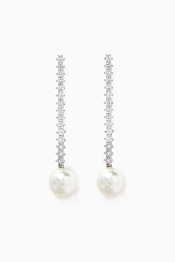 Pearl Tennis Drop Earrings in Sterling Silver