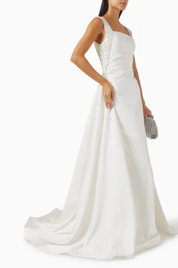 Embellished-strap Gown in Jersey & Crepe
