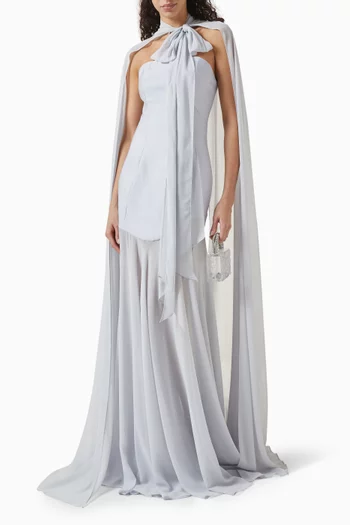 Strapless Cape Gown in Crepe & Chiffon