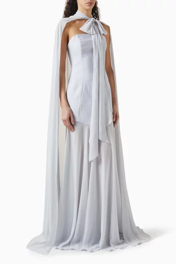 Strapless Cape Gown in Crepe & Chiffon