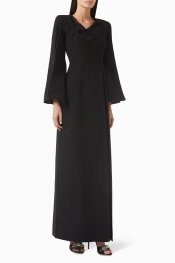 Flared Long-sleeves Gown in Crepe