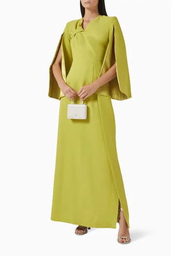 Flared Long-sleeves Gown in Crepe