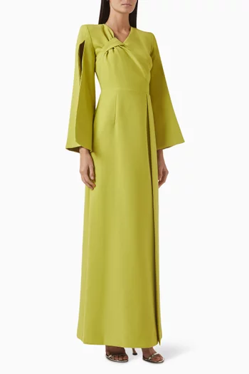 Flared Long-sleeves Gown in Crepe