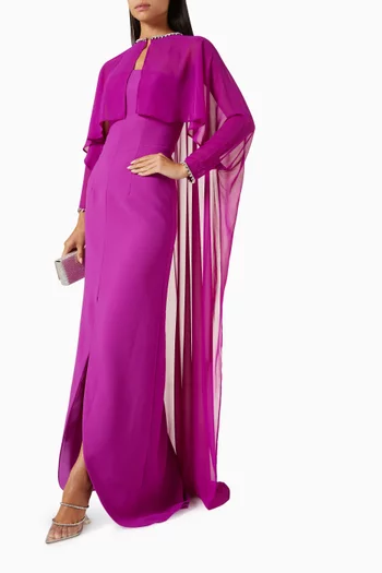 Crystal-embellished Cape Gown in Crepe