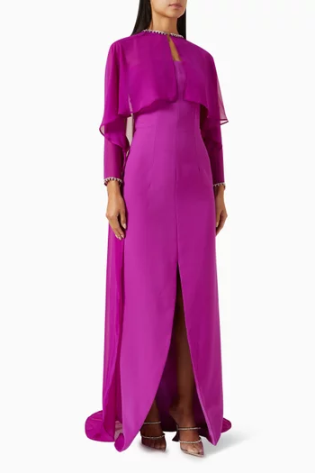 Crystal-embellished Cape Gown in Crepe