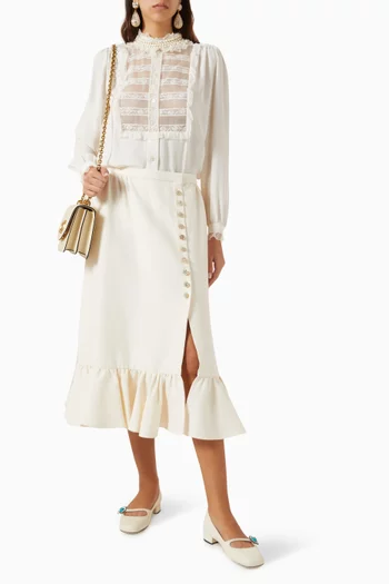 Jewel-button Midi Skirt in Crepe Couture