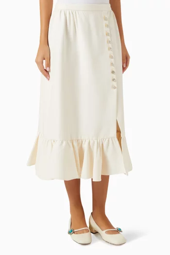 Jewel-button Midi Skirt in Crepe Couture