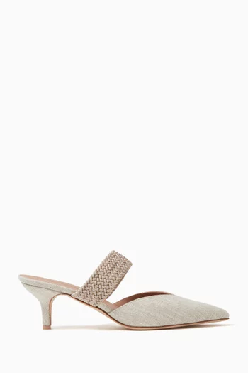 Maisie 45 Mules in Linen & Nappa Leather