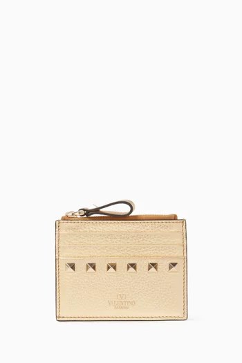 Rockstud Card Holder in Laminated Calfskin