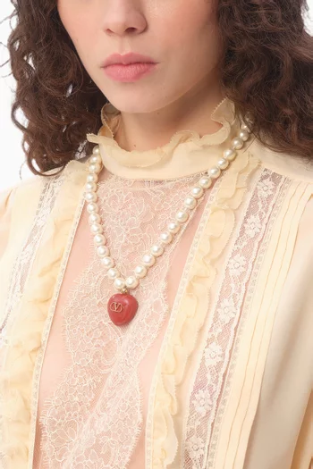 Coeur Royal Pearl & Enamel Necklace in Gold-tone Metal