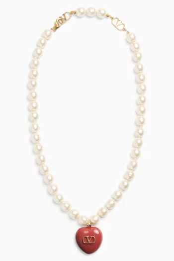 Coeur Royal Pearl & Enamel Necklace in Gold-tone Metal