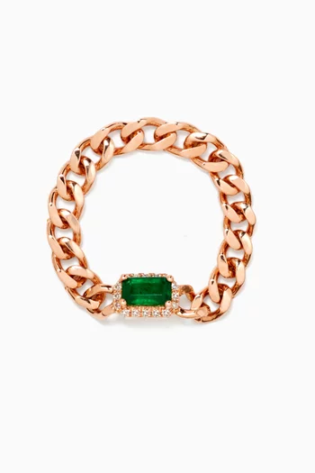 Baby Link Diamond & Emerald Ring in 18kt Rose Gold
