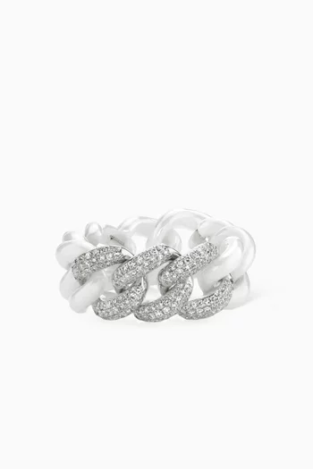 Essential Link Triple Pavé Diamond Ring in 18kt White Gold & Ceramic