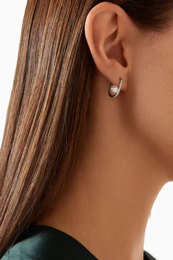 Round Diamond & Pearls Hoop Earrings in 18kt White Gold