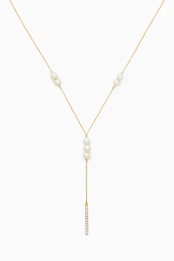 Round Diamond & Pearl Necklace in 18kt Yellow Gold