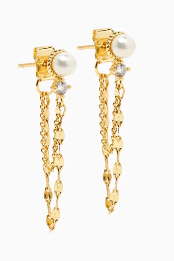 Pearl Chain Earrings in Gold-plated Brass