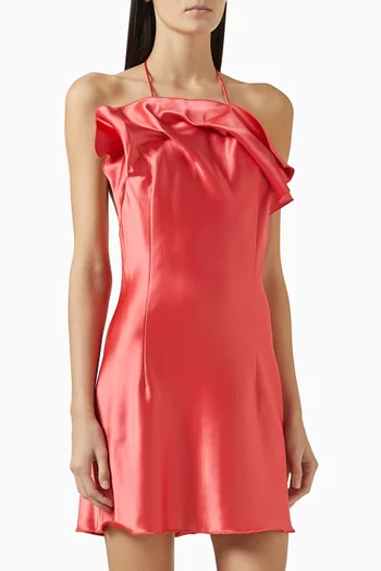 Abdie Halter Mini Dress in Satin