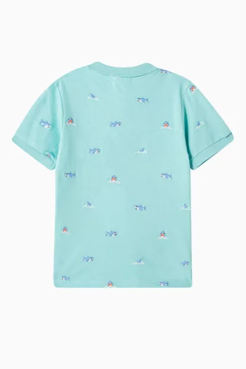 All-over Shark-embroidery Polo Shirt in Organic-cotton