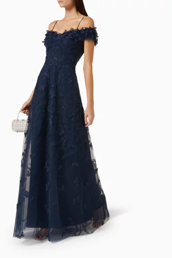 Butterfly Applique 3D Gown in Lace & Tulle