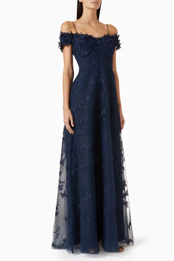 Butterfly Applique 3D Gown in Lace & Tulle