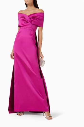 Off-shoulder Portrait Column Gown in Stretch Gazar