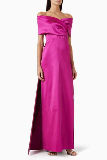 Off-shoulder Portrait Column Gown in Stretch Gazar