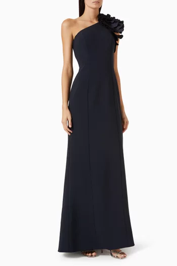 فستان سهرة بقصة مستقيمة وكتف مكشوف كريب