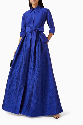 Embroidered Shirt Gown in Taffeta