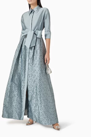 Embroidered Shirt Gown in Taffeta